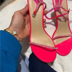 Stuart Weitzman Neon Pink Crystal Heels
